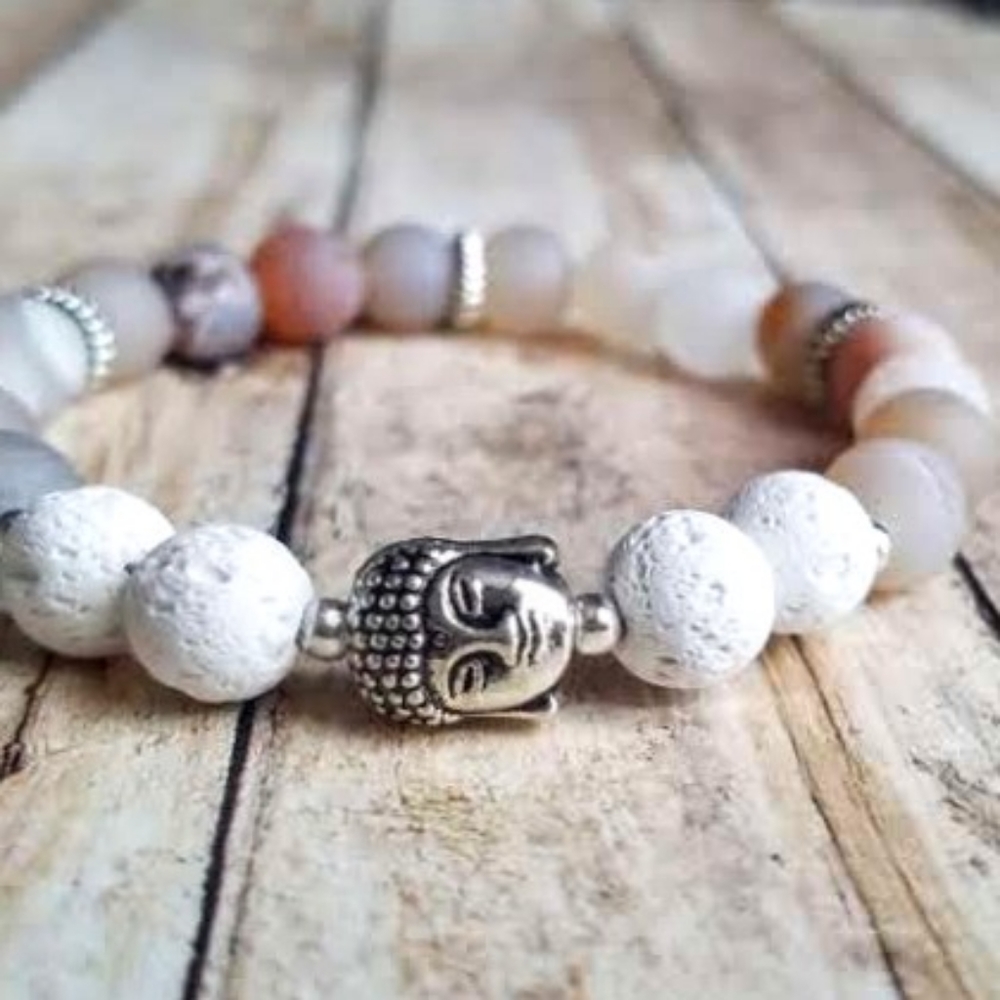 Geode Agate + Lava Rock Buddha Diffuser Bracelet - Picture 1 of 3